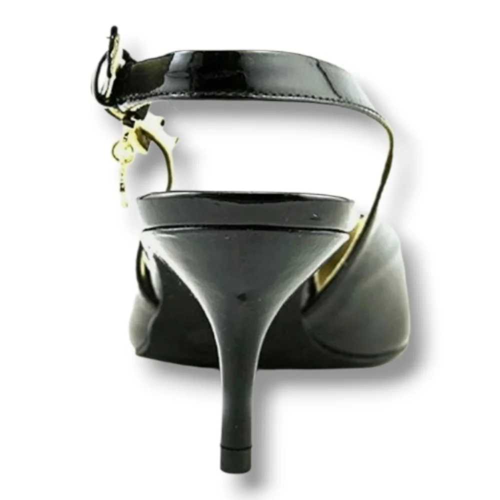 Michael Kors | Kelsey Kitten Slingback | Blk Patent Leather Gold Hardware | Sz 9